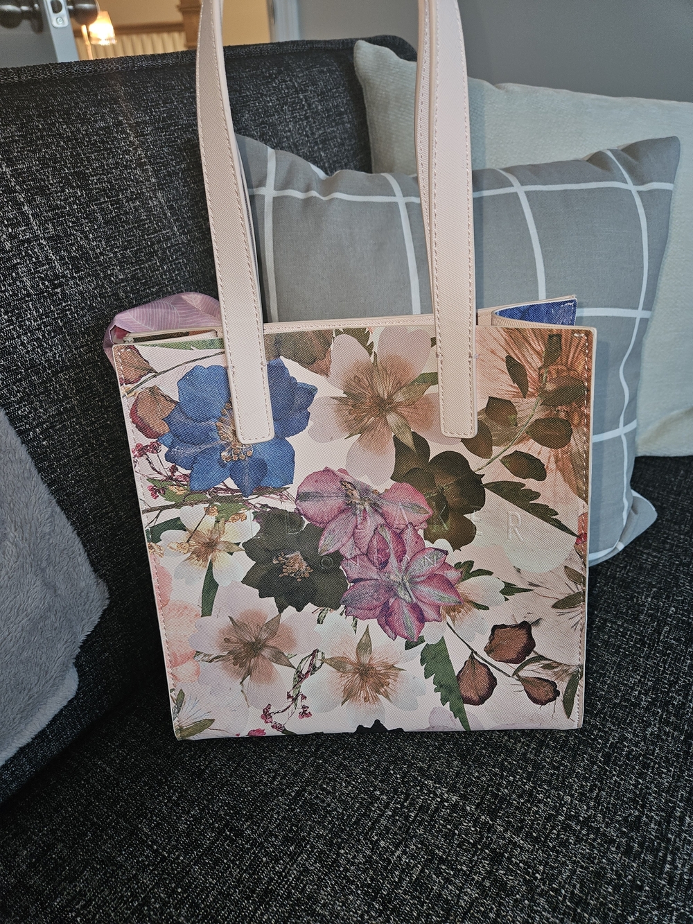 Ted Baker London Pink Floral Tote with Blue Accents